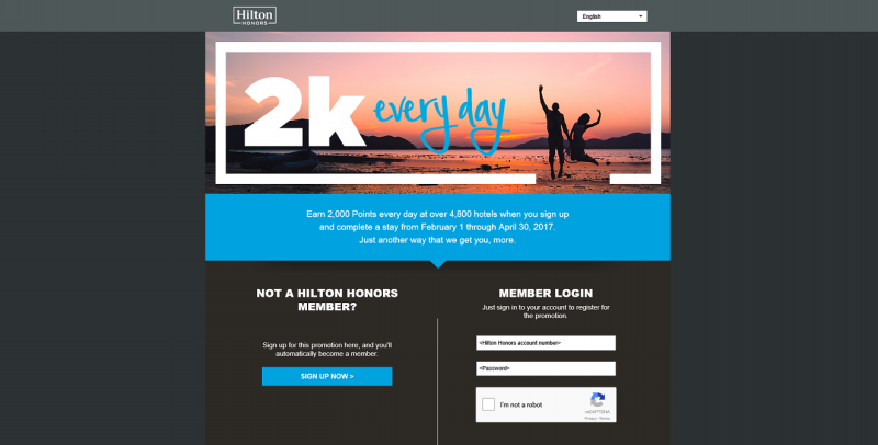 Hilton Honors 2K Every Day Bonus Promotion 20171
